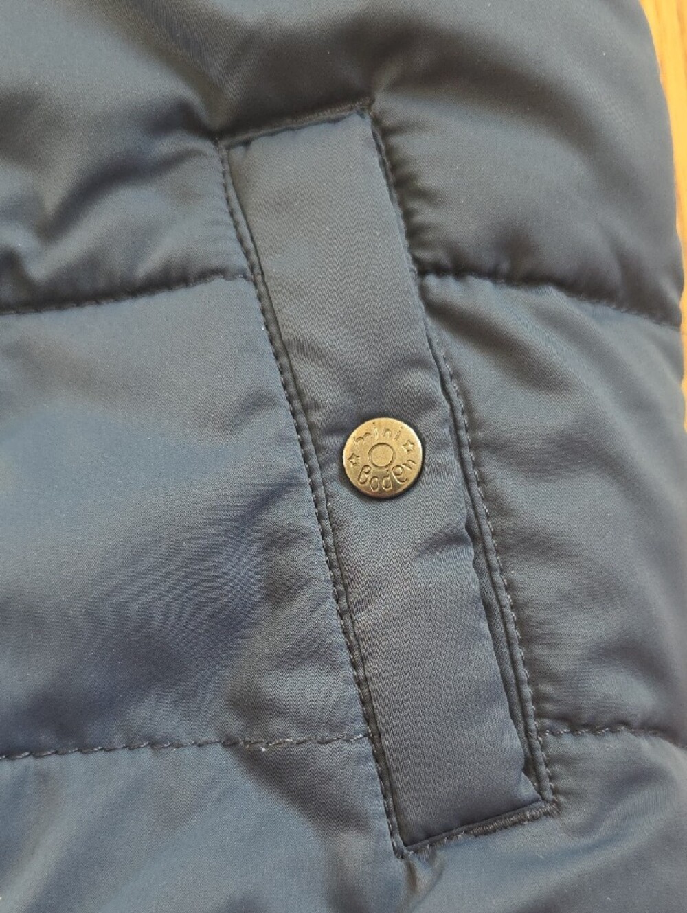 Mini Boden Navy Puffer Vest with Green Fleece - Picture 4 of 5